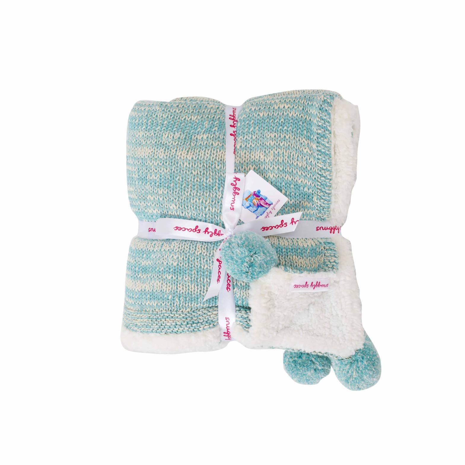 Snuggly Winter Knitted Blanket with Sherpa - Pearl Aqua