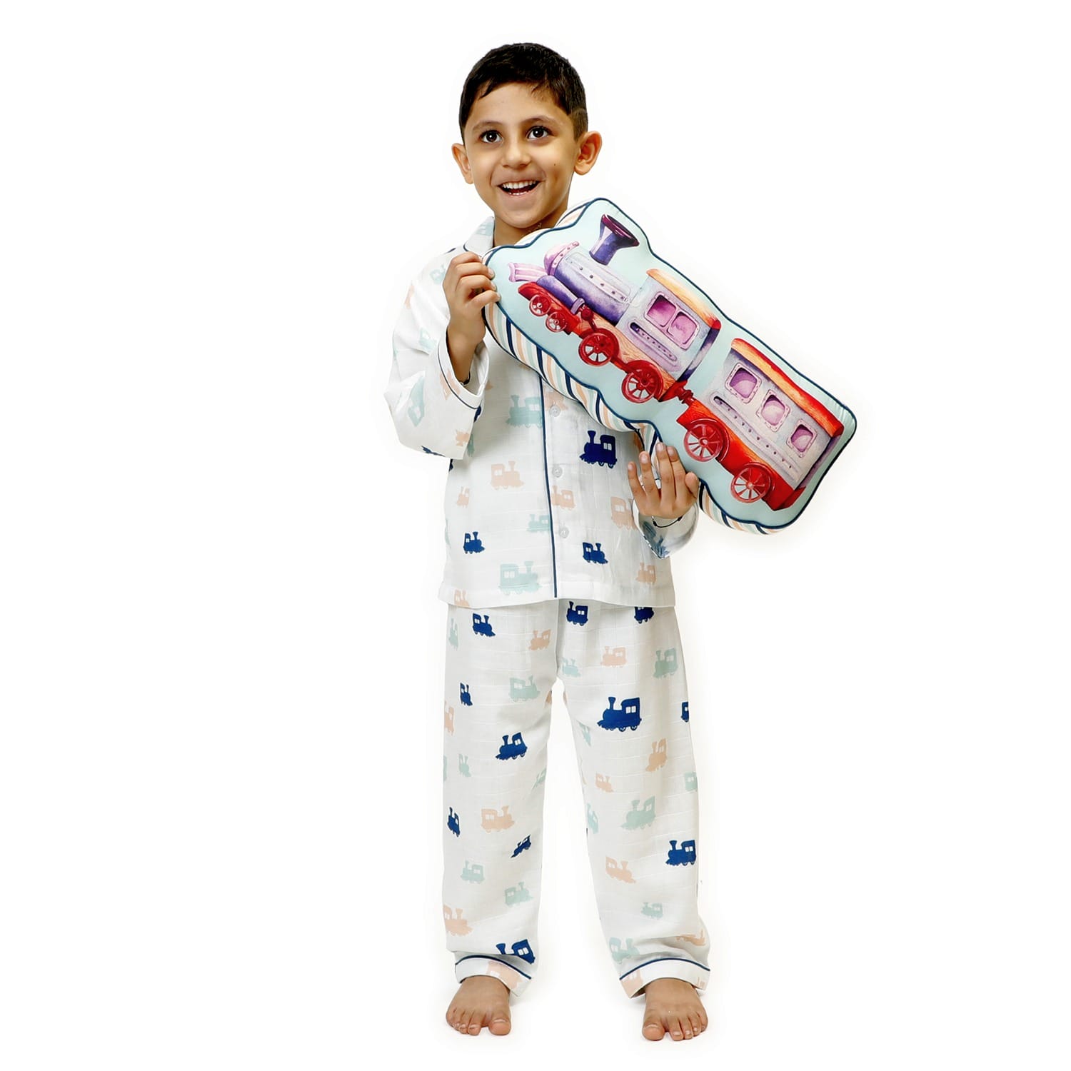 Ollie the Train (White) - Bamboo Muslin Night Suit Set