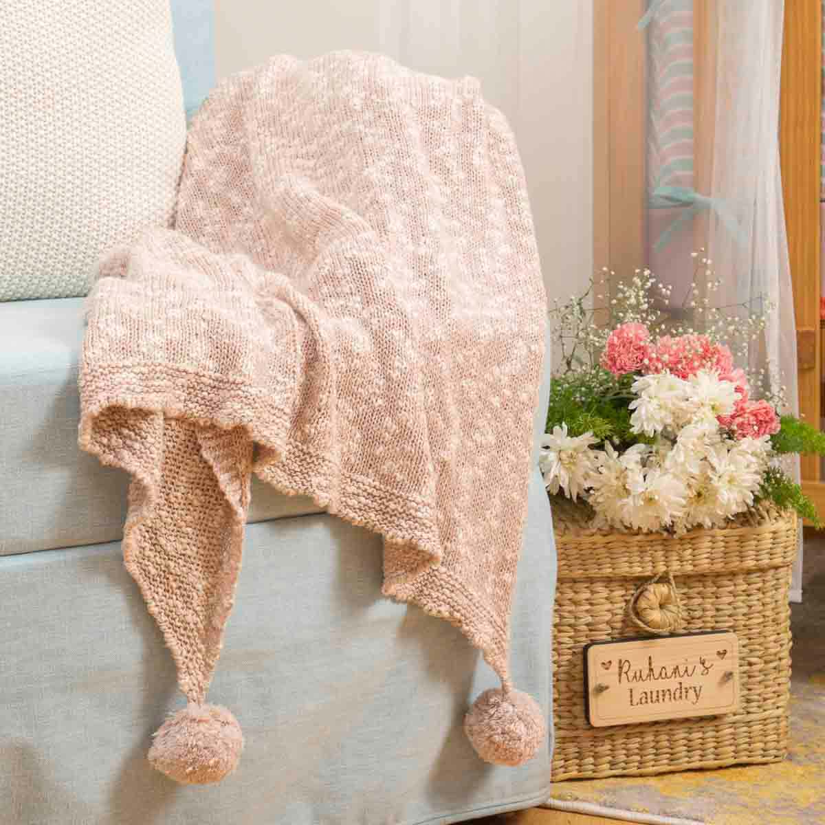 Snuggly Knitted Blanket - Blush Pink