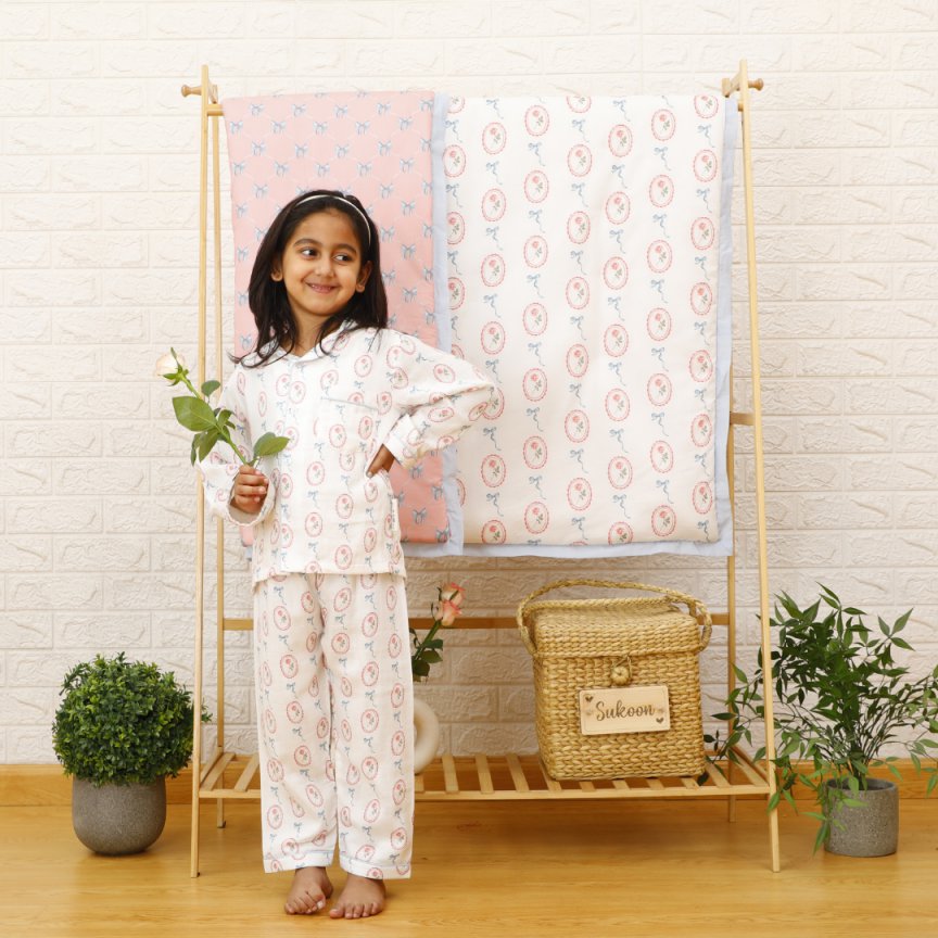 Roses & Bows - Bamboo Muslin Night Suit Set