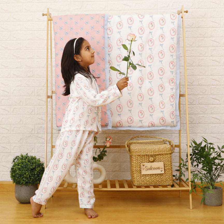Roses & Bows - Bamboo Muslin Night Suit Set