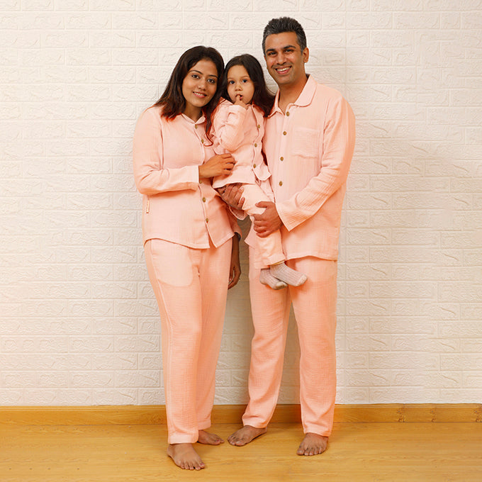 CRINKLED MUSLIN MEN'S NIGHTSUIT- PINK