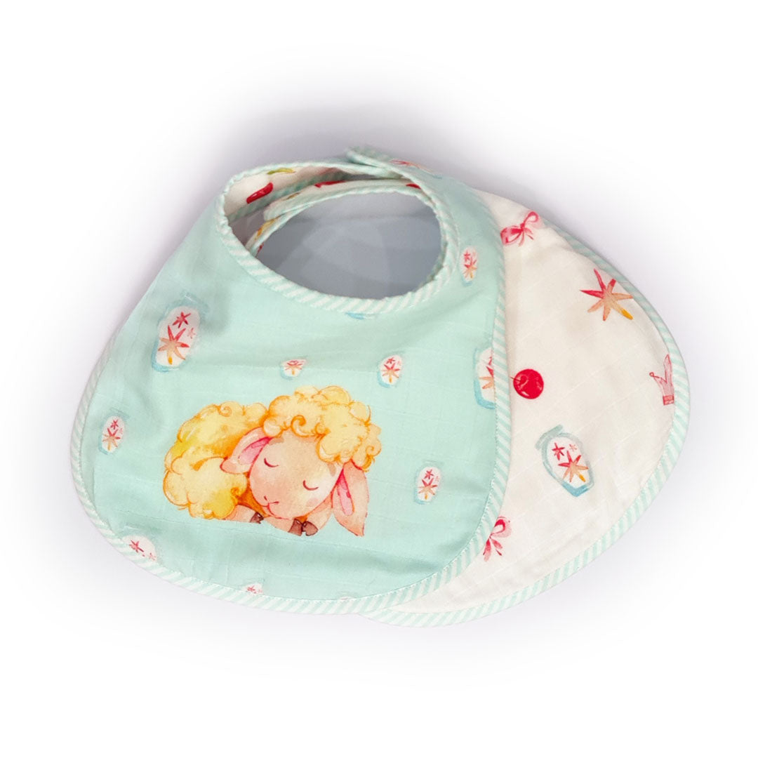 Bamboo Ruffle Bib Fluffy the Sheep - Bamboo Muslin Toddler Bibs Pair – snugglyspaces