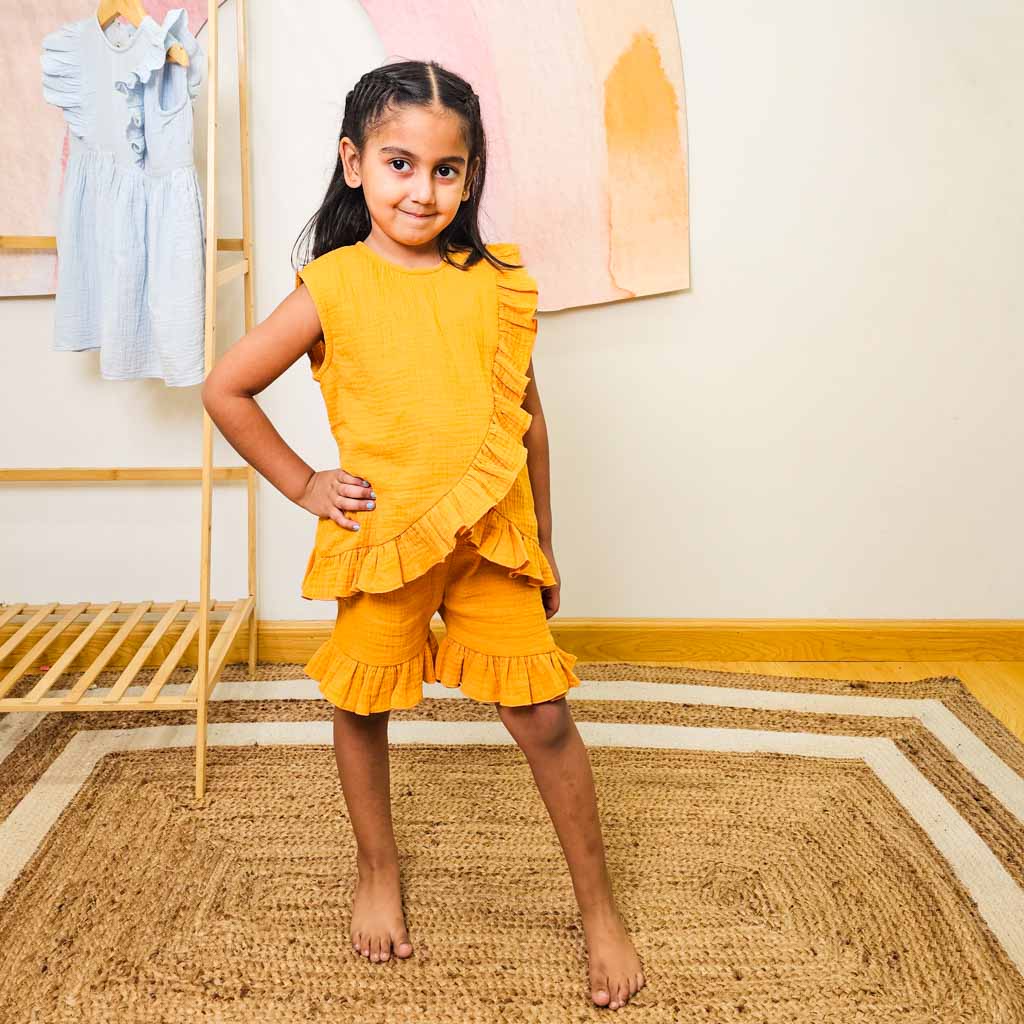 Mustard Sleeveless Top & Shorts Co-ord Set