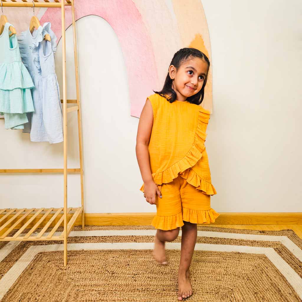 Mustard Sleeveless Top & Shorts Co-ord Set