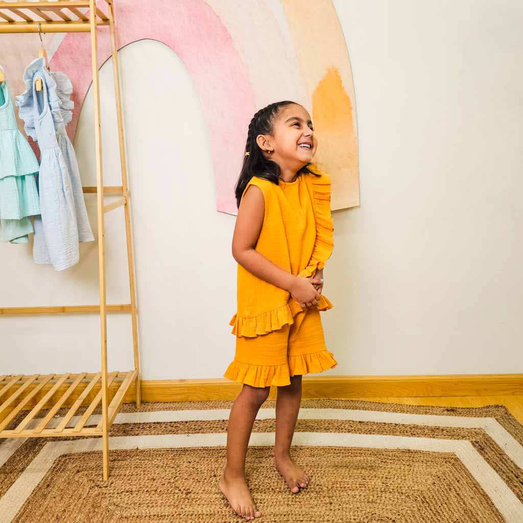Mustard Sleeveless Top & Shorts Co-ord Set