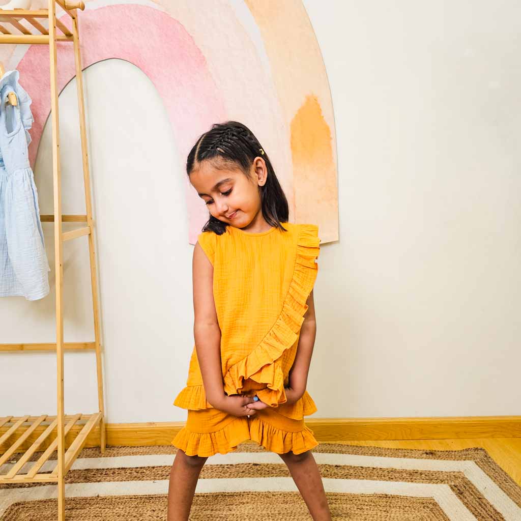 Mustard Sleeveless Top & Shorts Co-ord Set