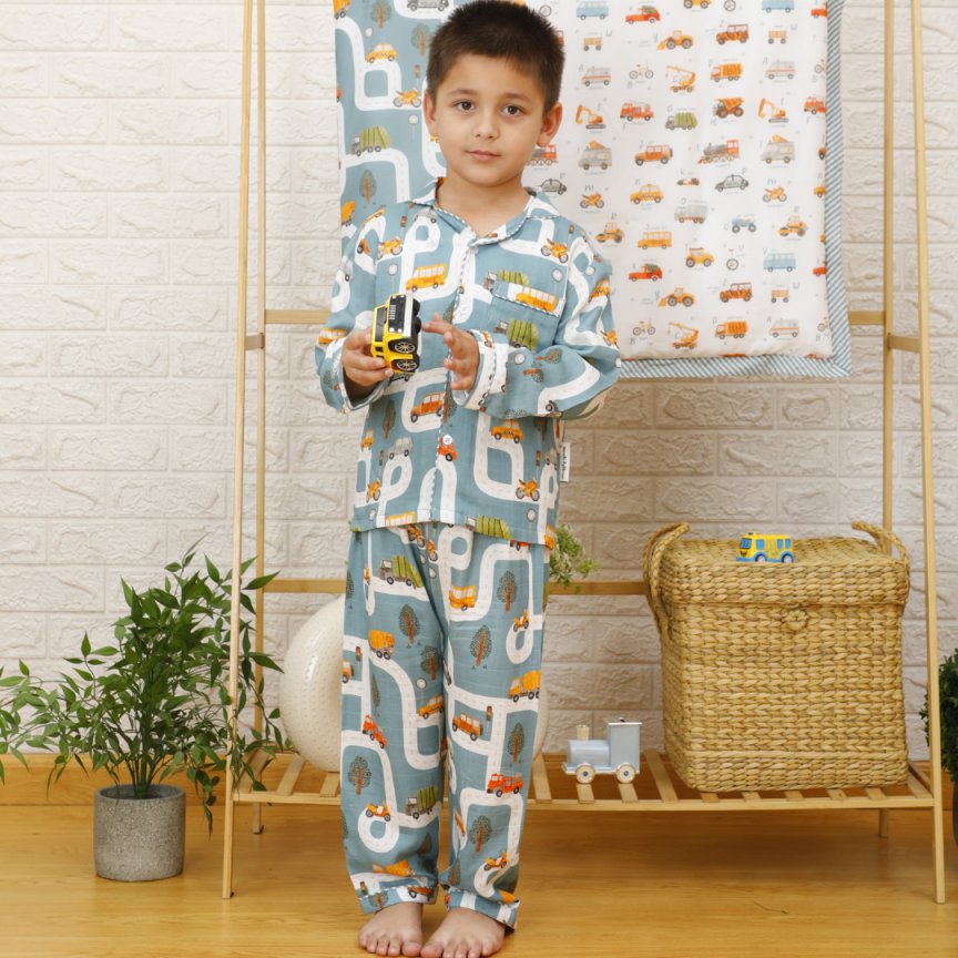 Transport City- Bamboo Muslin Night Suit Set