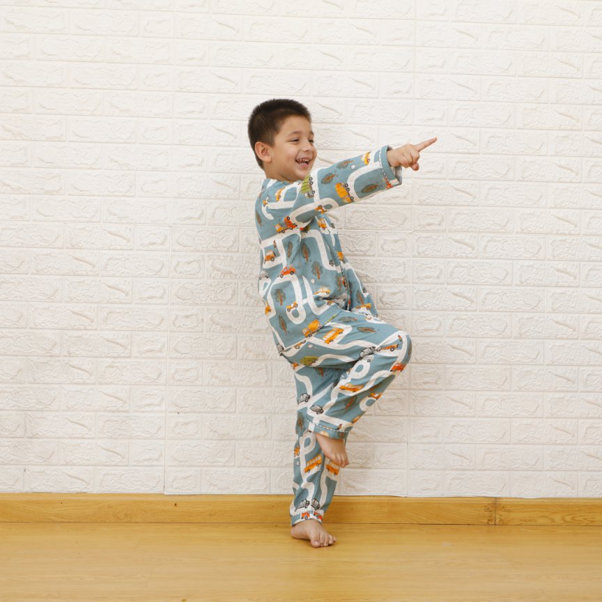 Transport City- Bamboo Muslin Night Suit Set