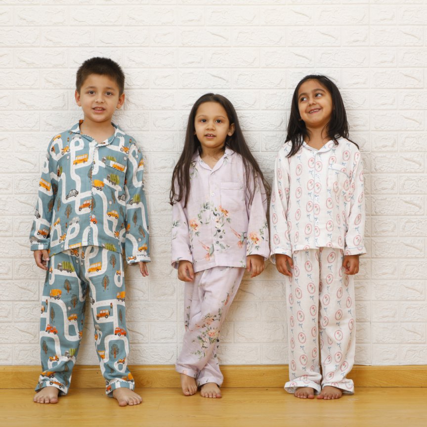 Transport City- Bamboo Muslin Night Suit Set