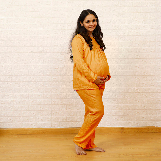 Snuggly Maternity Nightsuit - Mustard