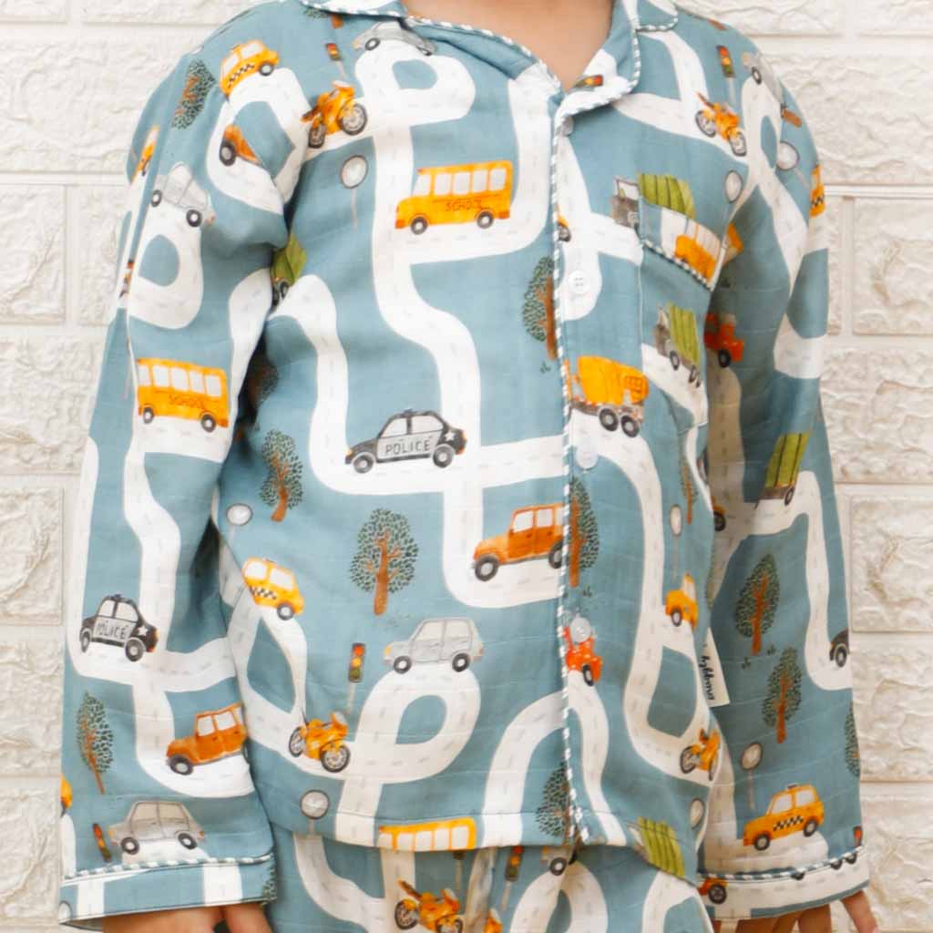 Transport City- Bamboo Muslin Night Suit Set
