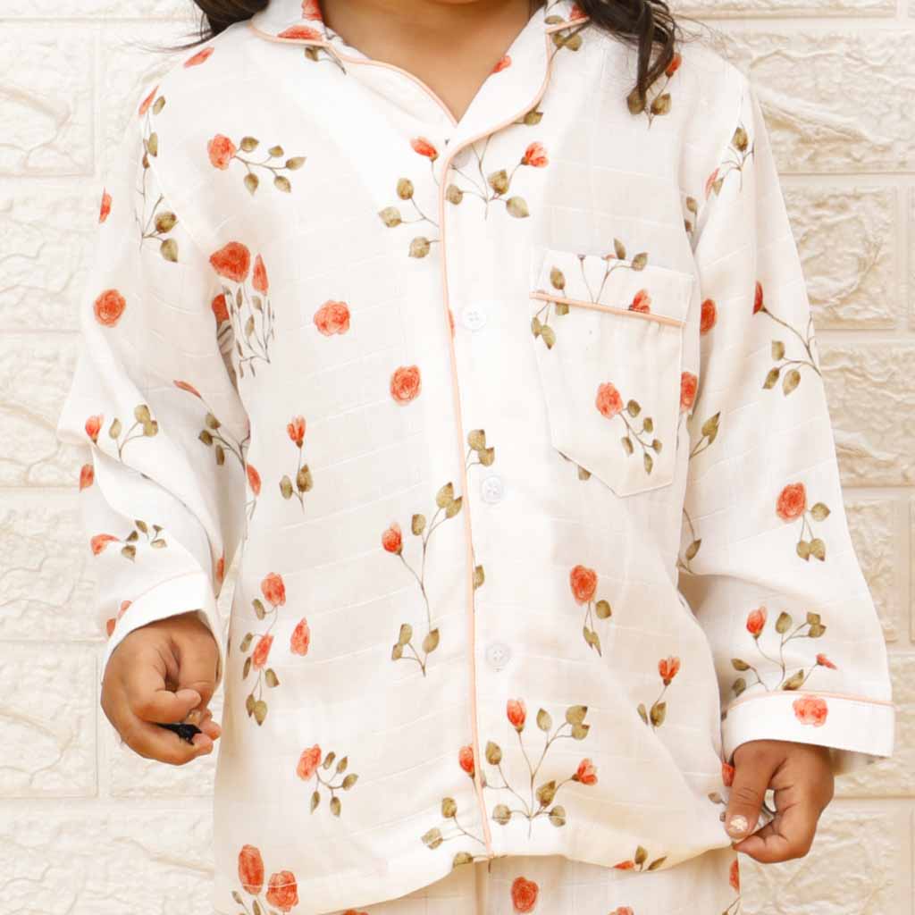 Blooming Camellias - Bamboo Muslin Night Suit Set