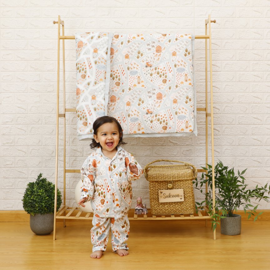 My Snuggly Farm- Bamboo Muslin Night Suit Set