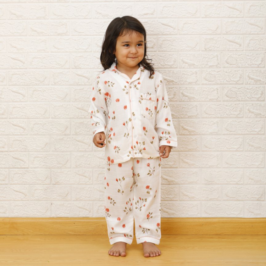 Blooming Camellias - Bamboo Muslin Night Suit Set