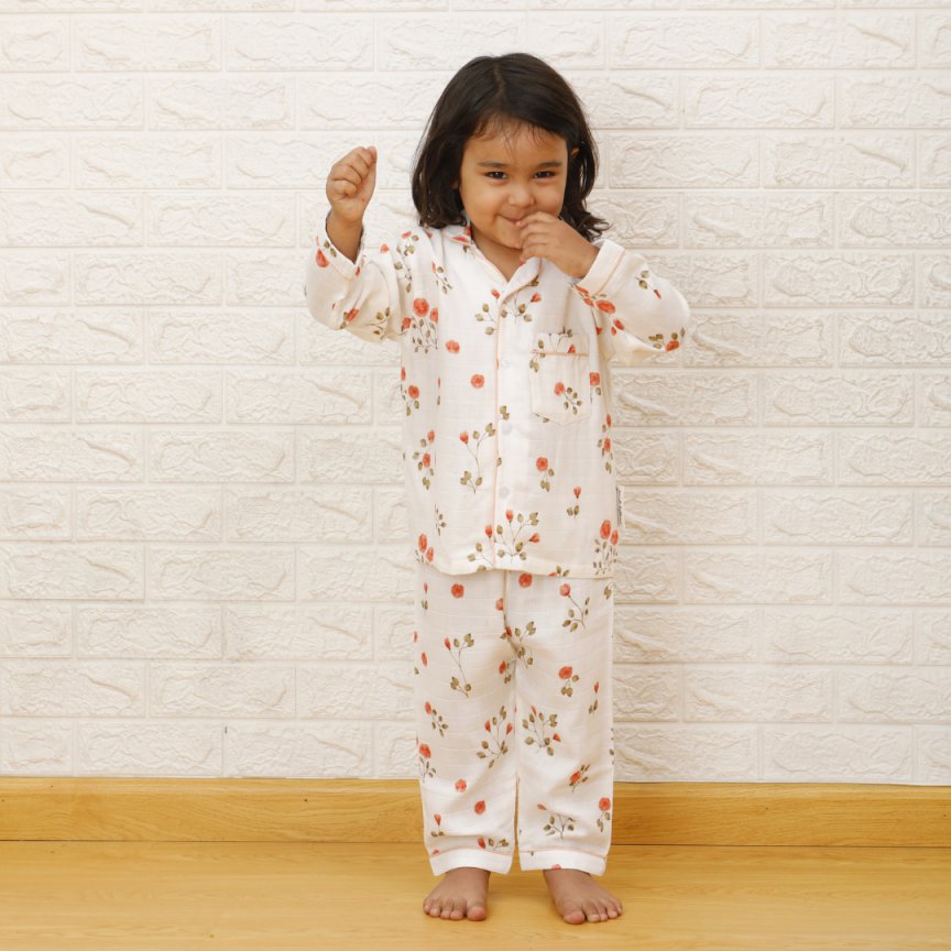 Blooming Camellias - Bamboo Muslin Night Suit Set