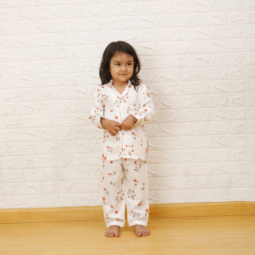 Blooming Camellias - Bamboo Muslin Night Suit Set