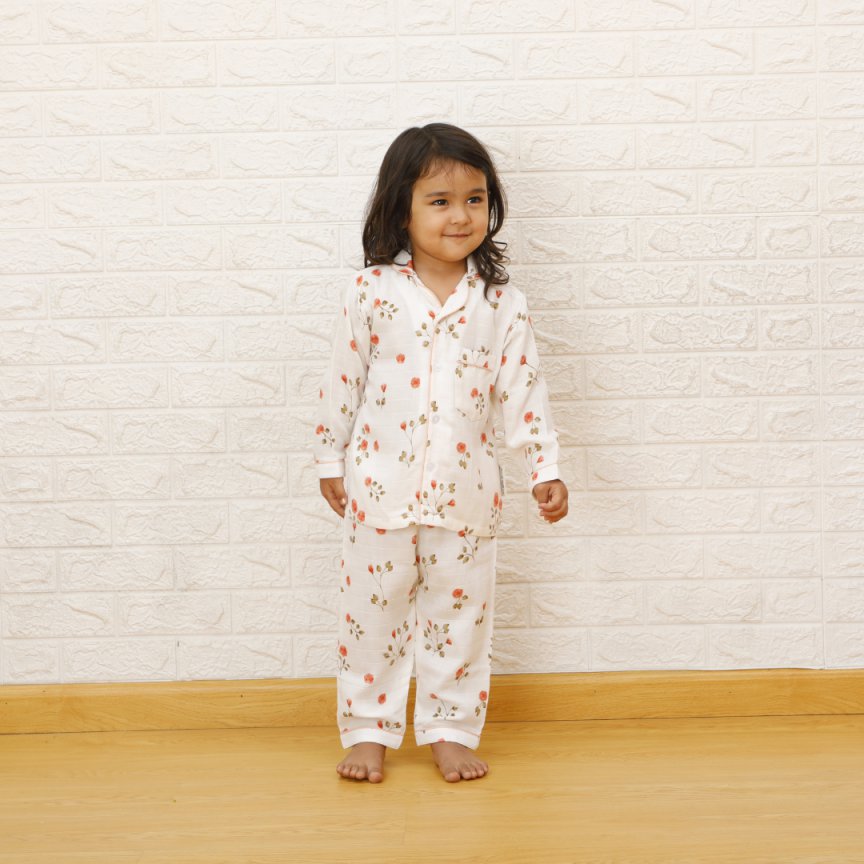 Blooming Camellias - Bamboo Muslin Night Suit Set