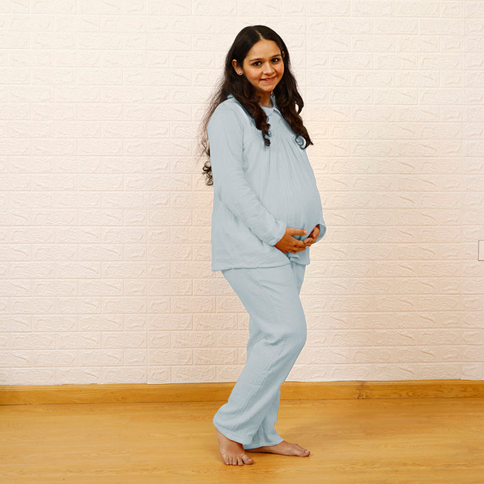 Snuggly Maternity Nightsuit - Sky blue