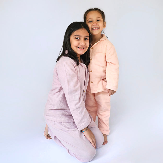 Peach Pink - Crinkled Muslin Night Suit