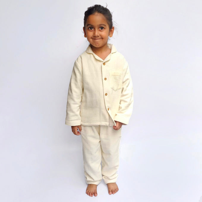 Cream White - Crinkled Muslin Night Suit