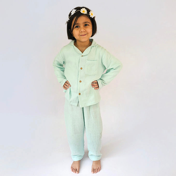 Light Mint Green - Crinkled Muslin Night Suit