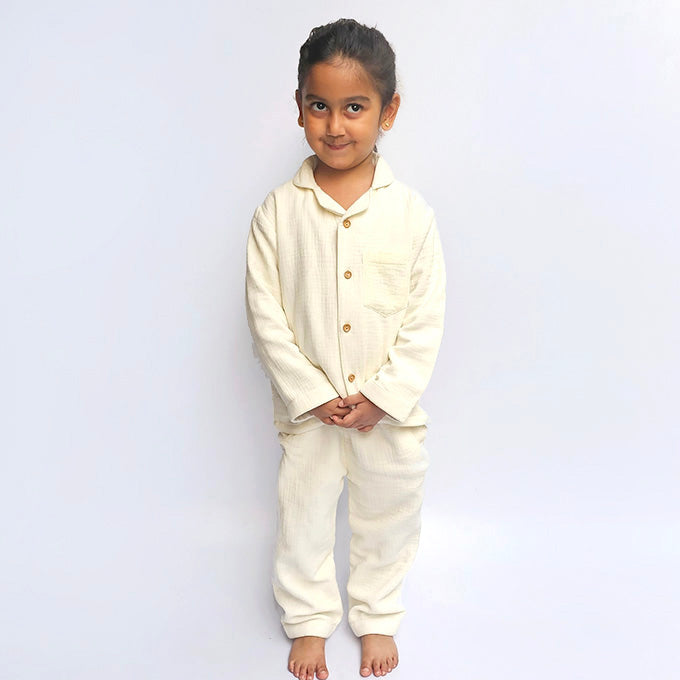 Cream White - Crinkled Muslin Night Suit