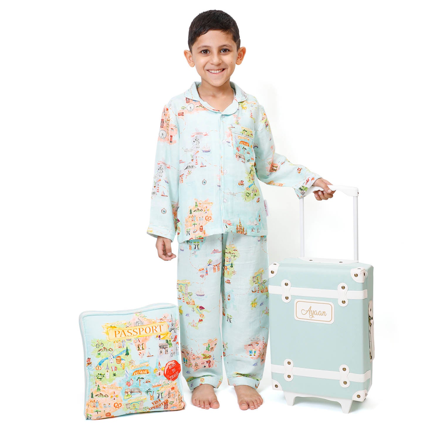 Born To Travel - Bamboo Muslin Night Suit Set