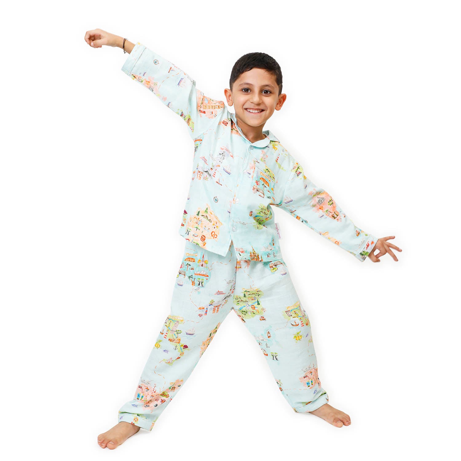 Born To Travel - Bamboo Muslin Night Suit Set