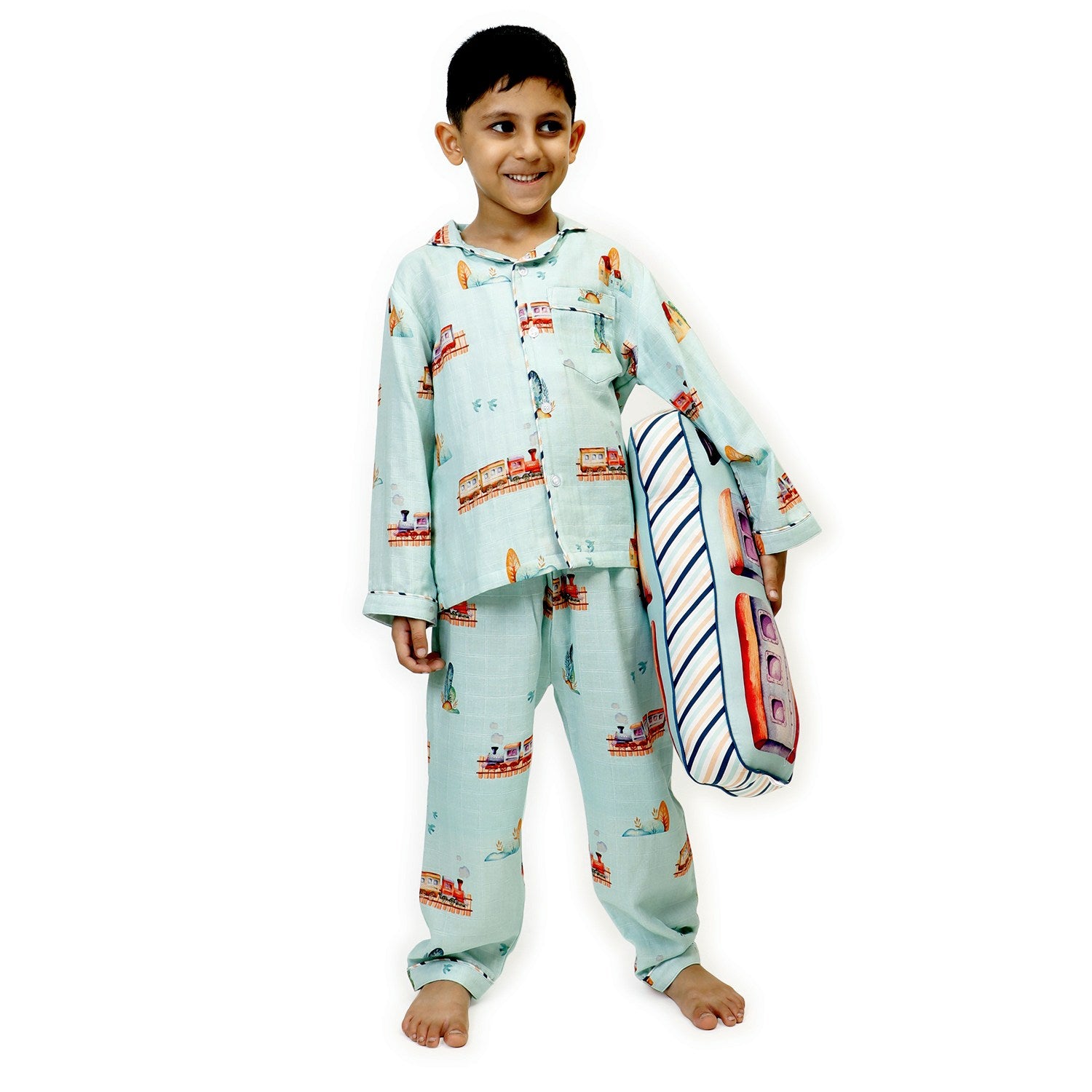 Ollie The Train (Blue)- Bamboo Muslin Night Suit Set