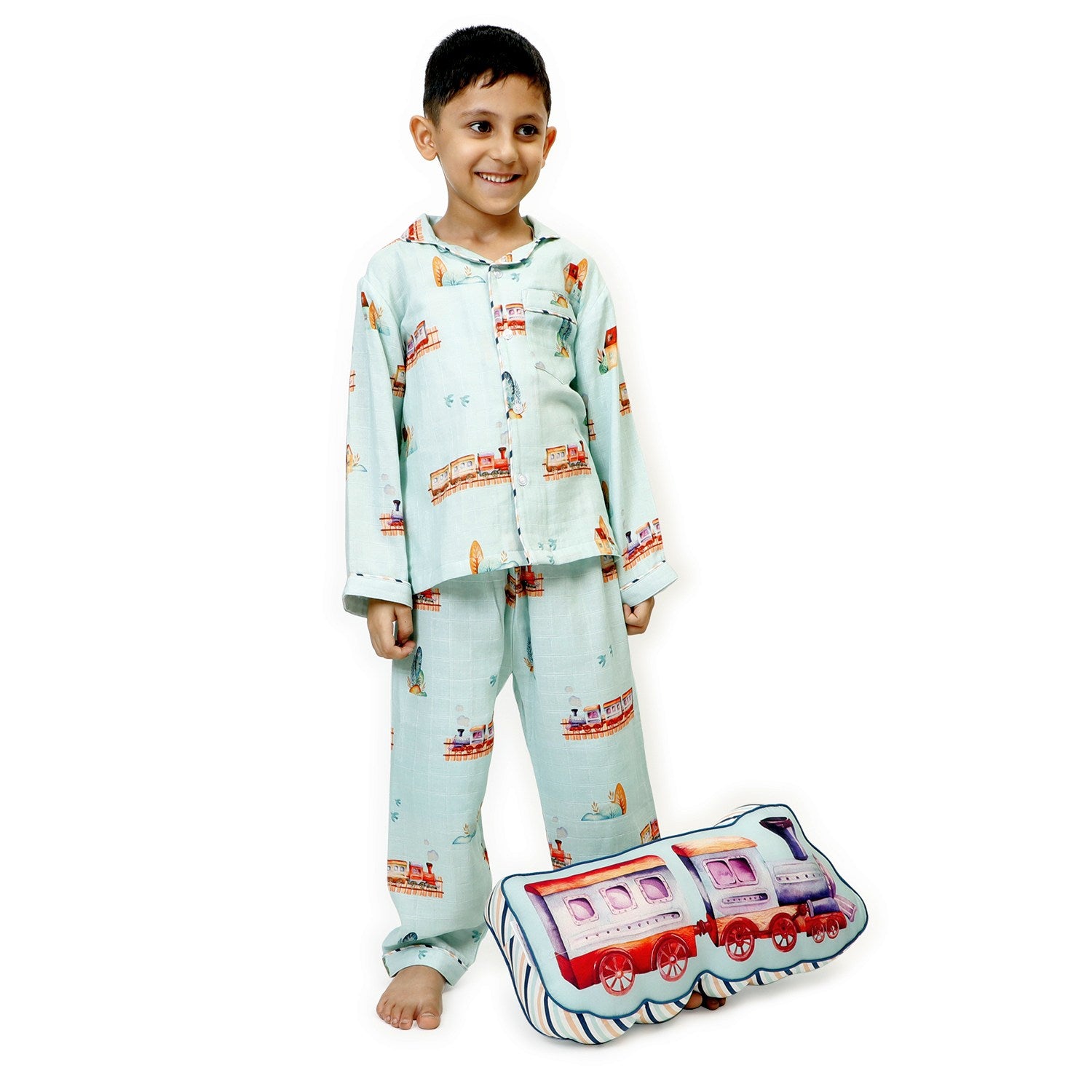 Ollie The Train (Blue)- Bamboo Muslin Night Suit Set