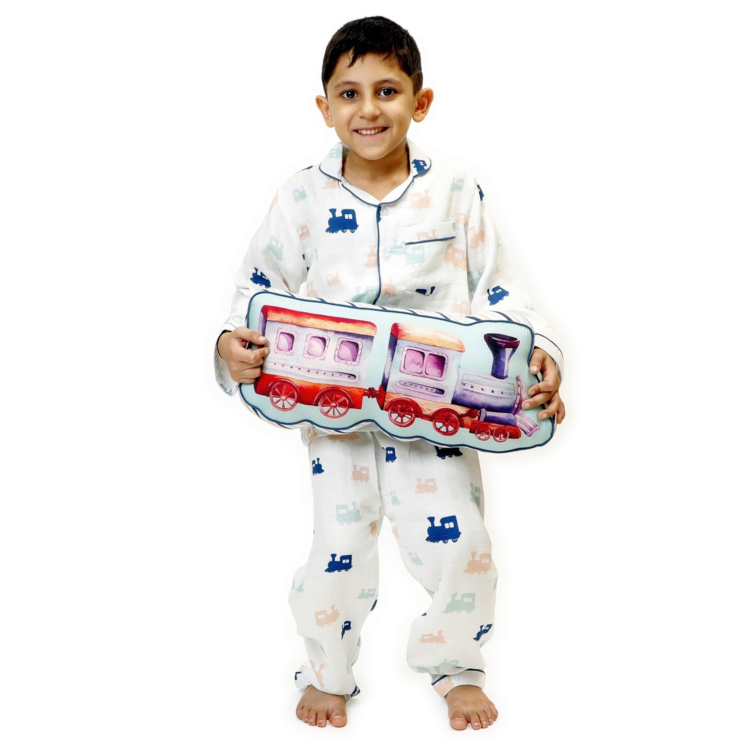 Ollie The Train (White)- Bamboo Muslin Night Suit Set