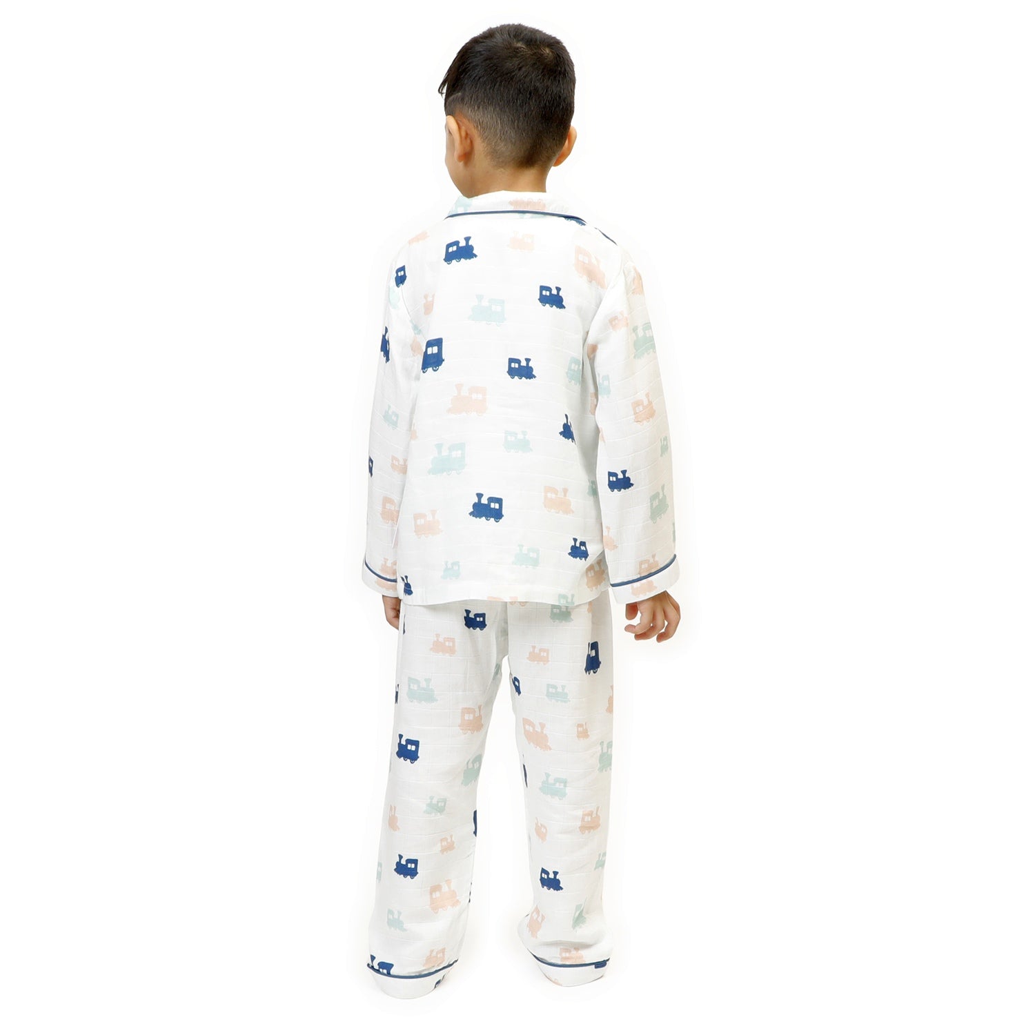 Ollie The Train (White)- Bamboo Muslin Night Suit Set