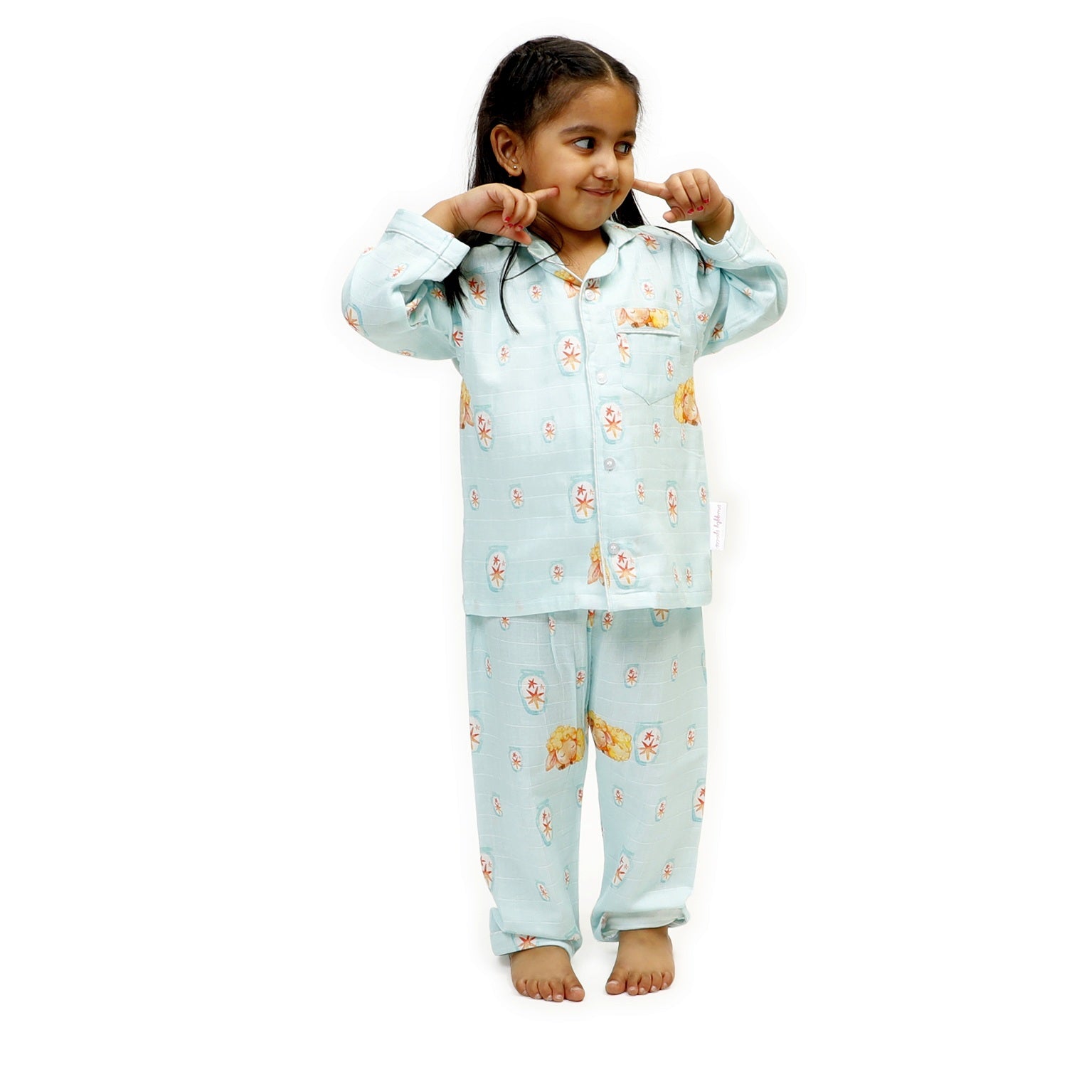 Fluffy The Sheep (Blue)- Bamboo Muslin Night Suit Set