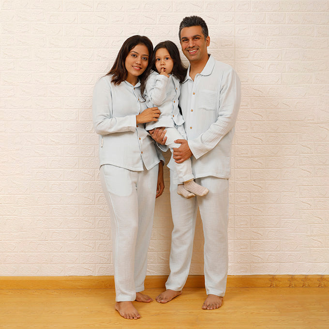 Crinkled Muslin Women's Nightsuit - Sky Blue