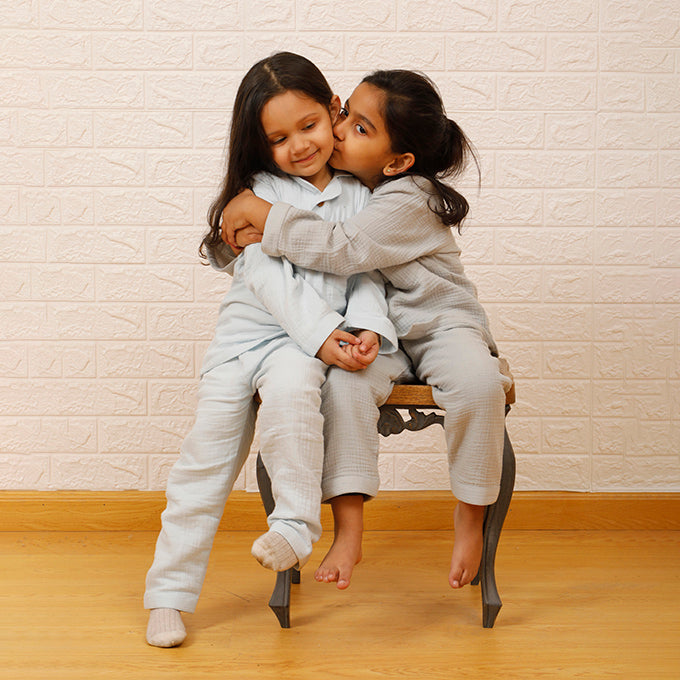 Grey - Crinkled Muslin Night Suit