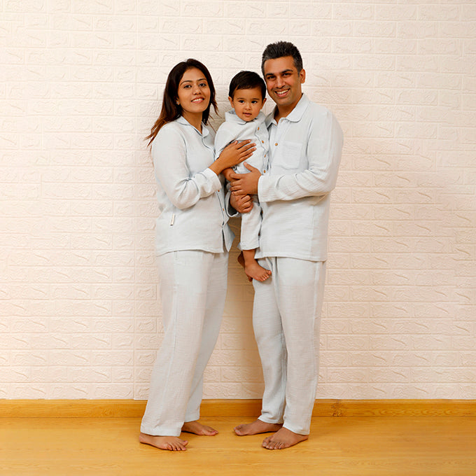 Crinkled Muslin Women's Nightsuit - Sky Blue
