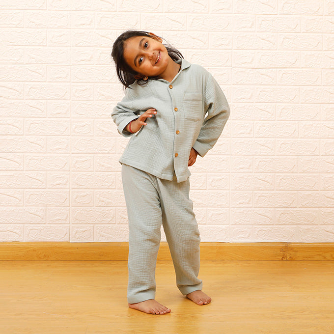 Sage Green - Crinkled Muslin Night Suit