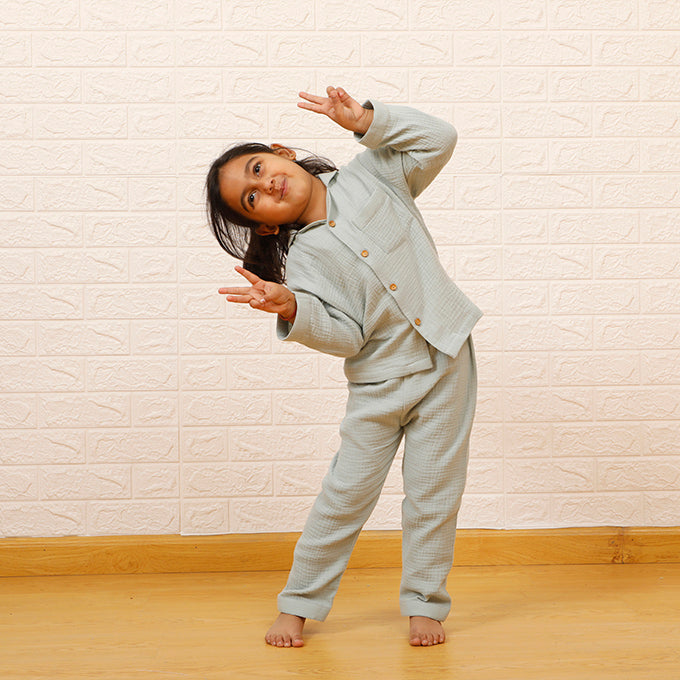 Sage Green - Crinkled Muslin Night Suit