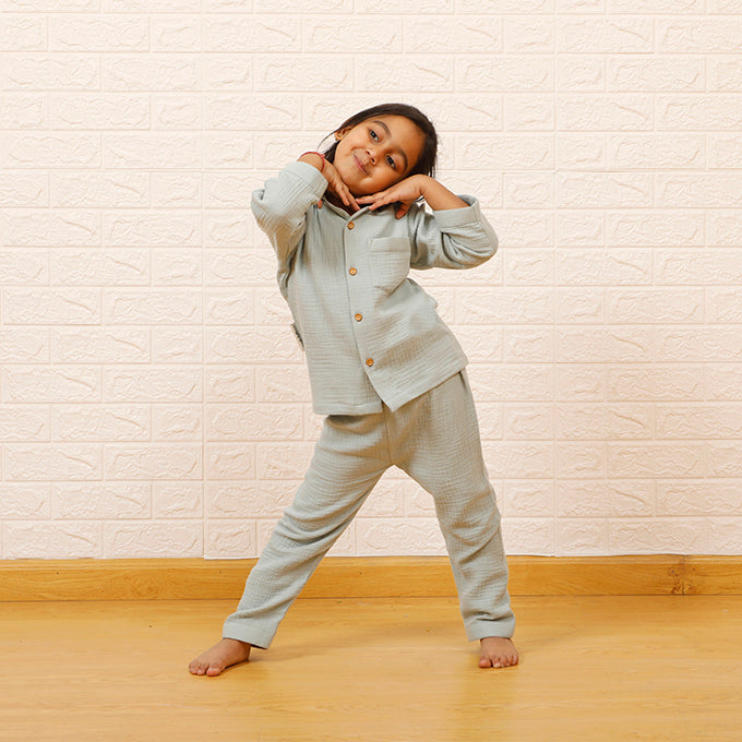 Sage Green - Crinkled Muslin Night Suit