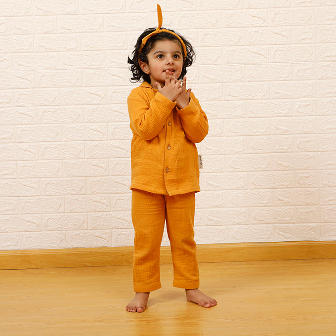 Mustard - Crinkled Muslin Night Suit