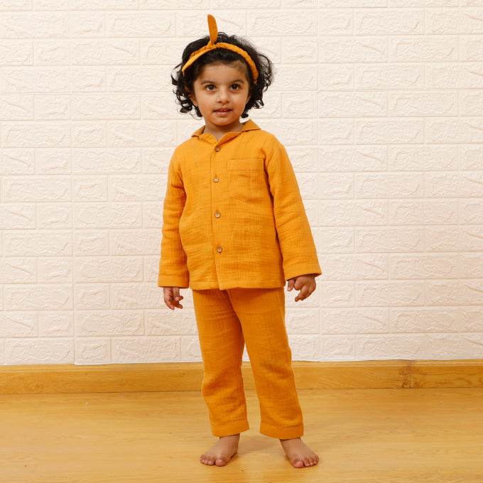 Mustard - Crinkled Muslin Night Suit