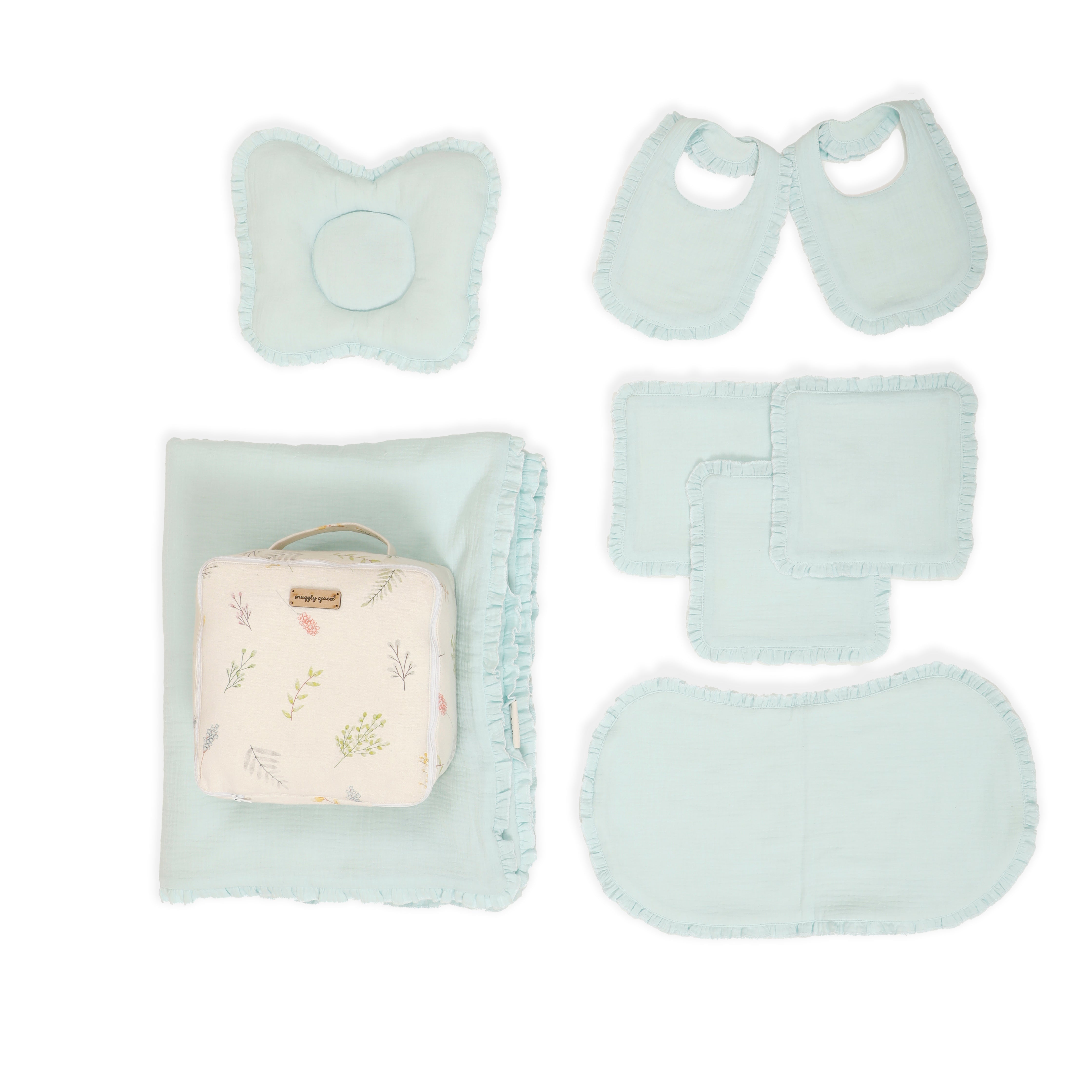 Crinkled Muslin New Born Set - Mint Green