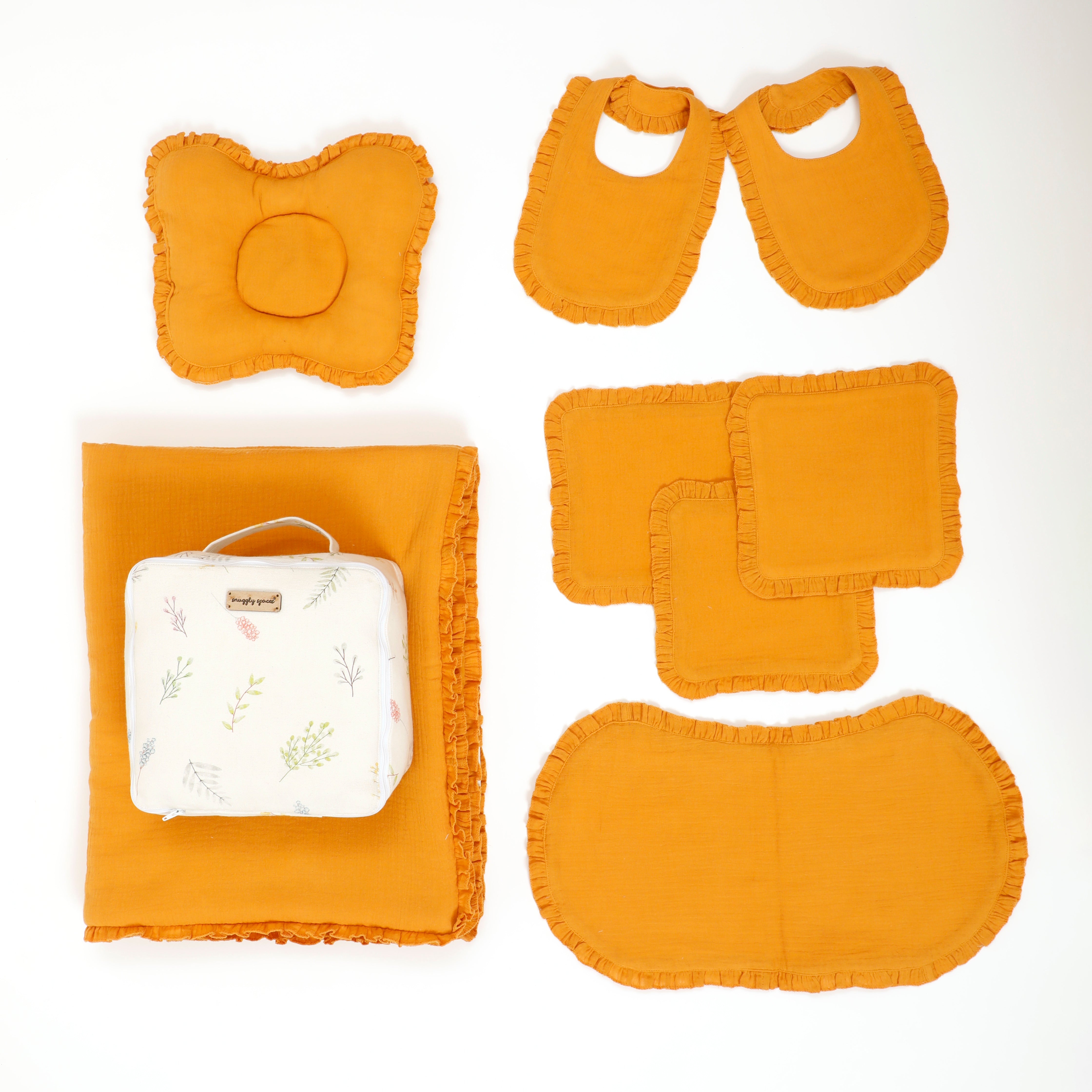 Crinkled Muslin New Born Set - Mustard