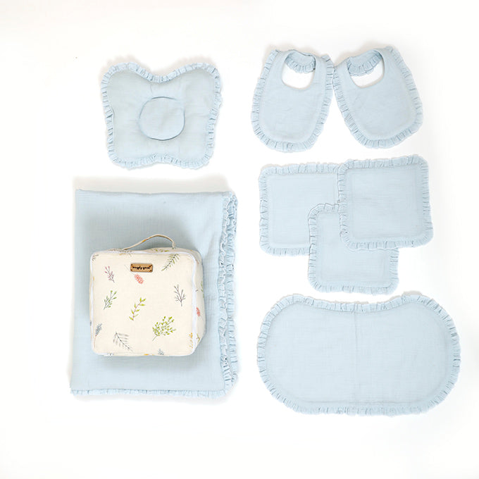 Crinkled Muslin New Born Set - Sky Blue