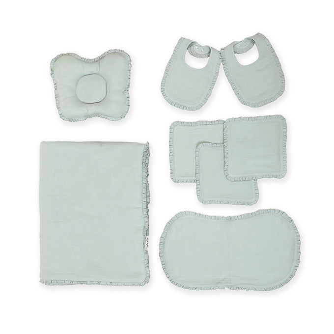 Crinkled Muslin New Born Set - Sage Green