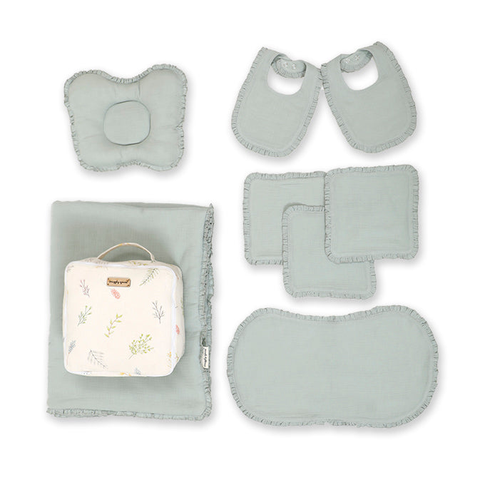 Crinkled Muslin New Born Set - Sage Green