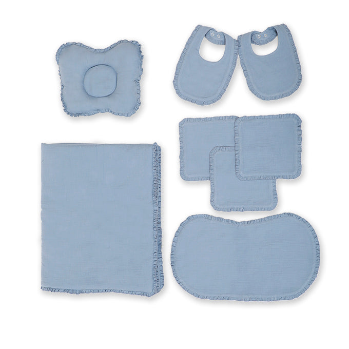 Crinkled Muslin New Born Set - Steel Blue