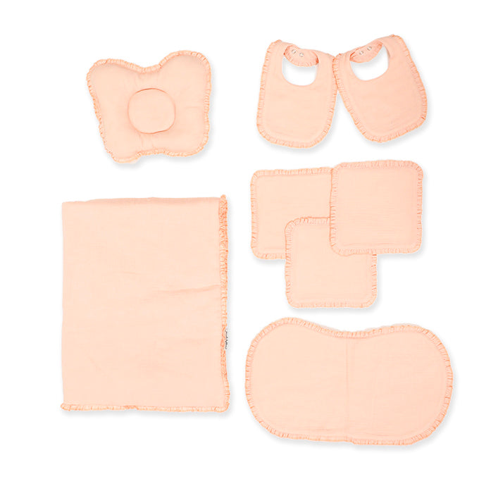 Crinkled Muslin New Born Set - Peach Pink