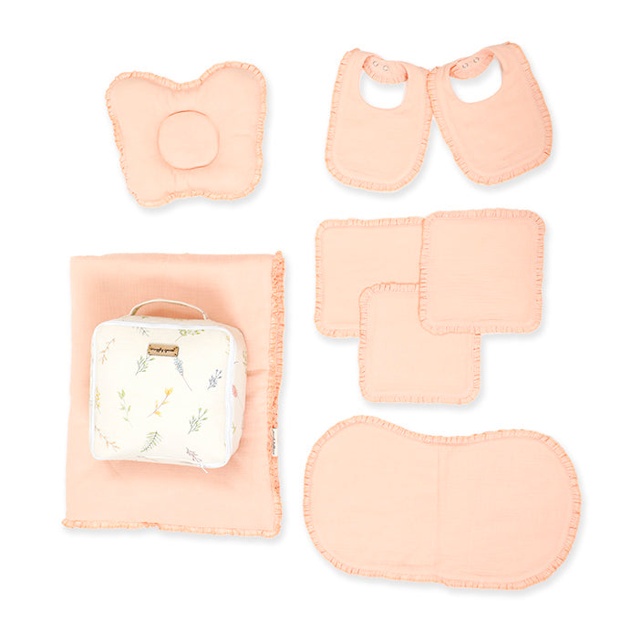 Crinkled Muslin New Born Set - Peach Pink